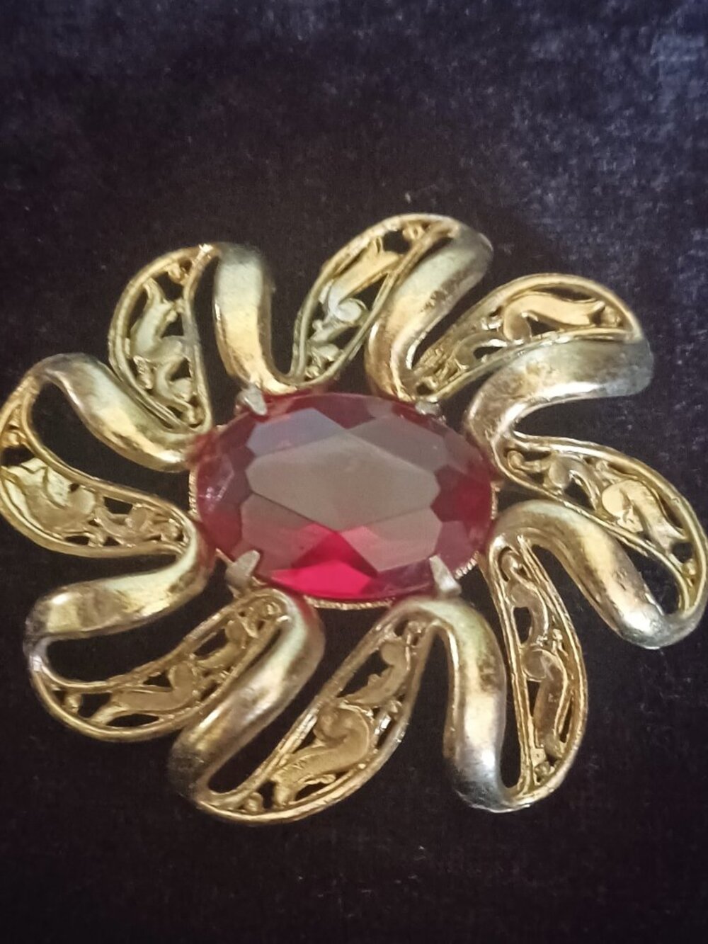 Vintage Red Rhinestone Brooch